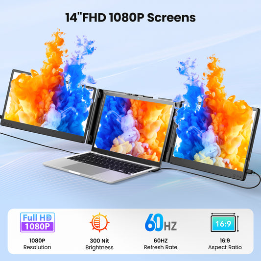 Zynity Laptop Screen Extender,14" 1080P FHD IPS screen,portable laptop screen,Fit for 13"-17.3" Laptop screen, Plug & Play Compatiable with Windows/Mac/Chrome/Android/Switch