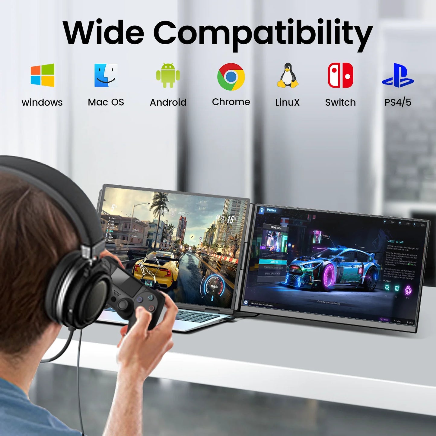 Zynity Laptop Screen Extender, 15.6" FHD 1080P IPS Portable Monitor for Laptop, Plug and Play Dual Monitor Extender for 13"-17.3" Laptops, Compatible with MAC, Windows, Android, Linux, Chrome