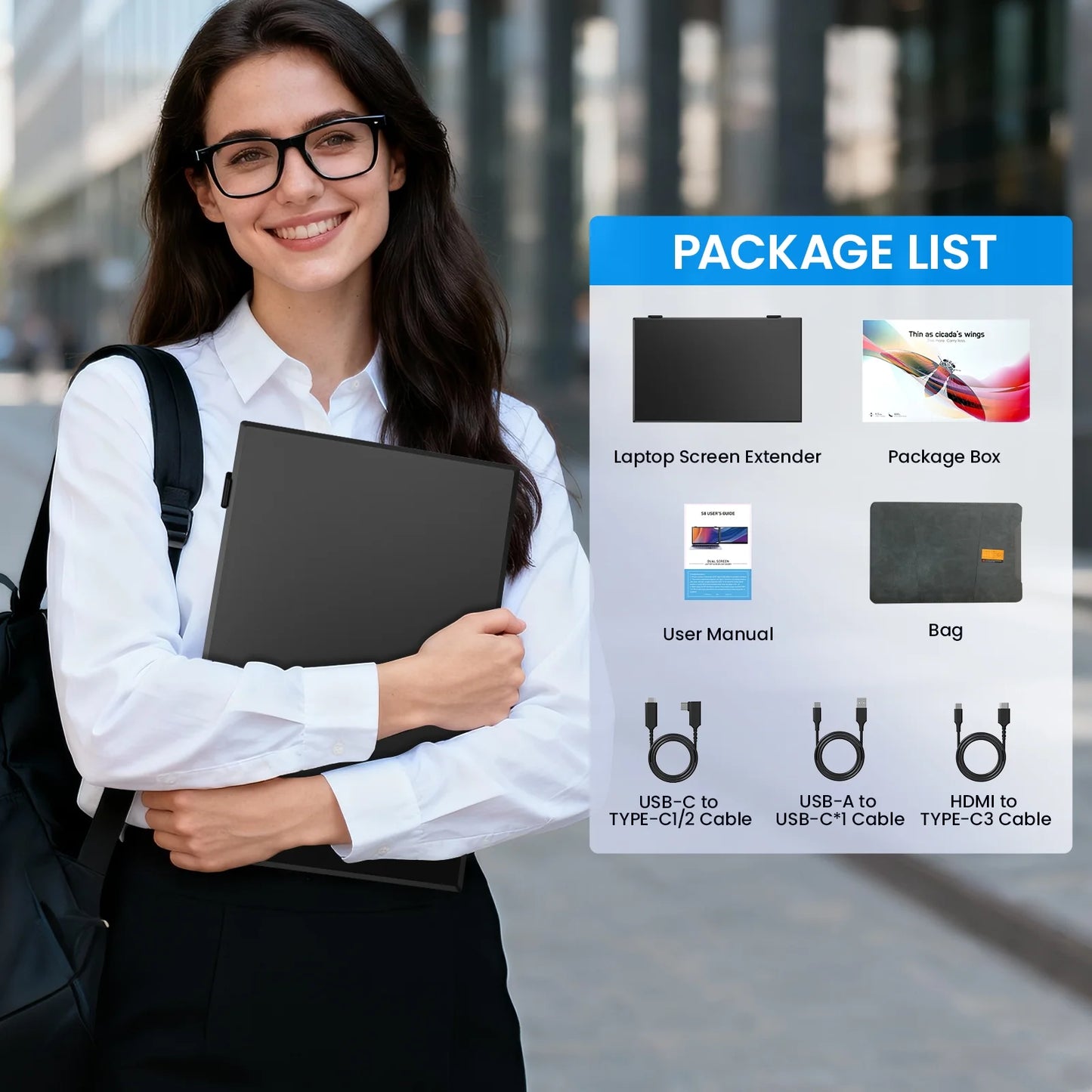 Zynity Laptop Screen Extender Ultra-Thin, 14" FHD 1080P Dual Portable Monitor for Laptop, 1.3lbs Lightweight Travel Monitor Extender Fit 13”-17”, Plug and Play for Windows/Mac/Android/Chrome