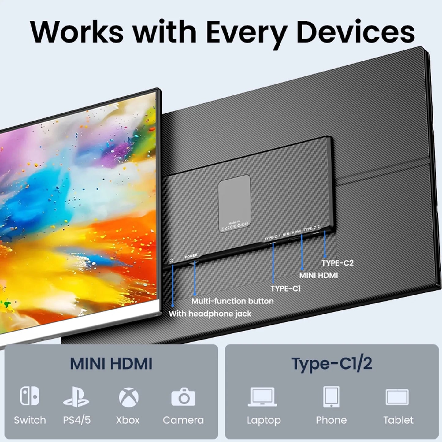 Zynity Laptop Screen Extender, 15.6inch 1080P FHD Portable Monitor with Built-In Speakers, IPS Display, Ultra-Narrow Bezel, Wide Viewing Angle, Compatible with Wins, Mac, PS4, Xbox