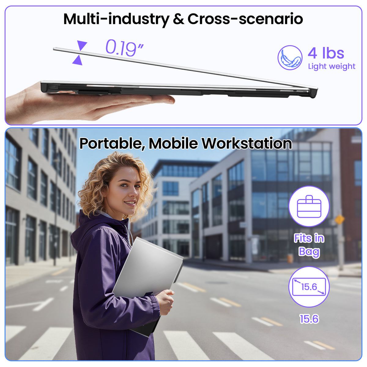 Zynity 15.6" Laptop Screen Extender, 1080P FHD IPS Portable Monitor Extender for 13"-17.3" Laptops, Aluminum alloy laptop dual-screen extender, Plug & Play Compatible with Windows, Mac & Android