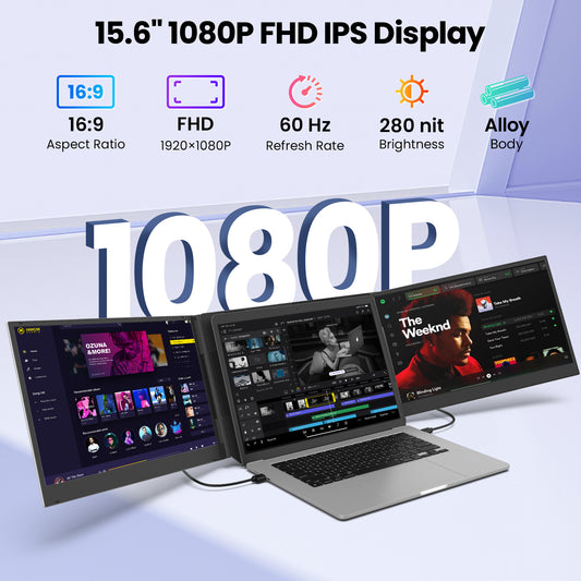 Zynity 15.6" Laptop Screen Extender, 1080P FHD IPS Portable Monitor Extender for 13"-17.3" Laptops, Aluminum alloy laptop dual-screen extender, Plug & Play Compatible with Windows, Mac & Android