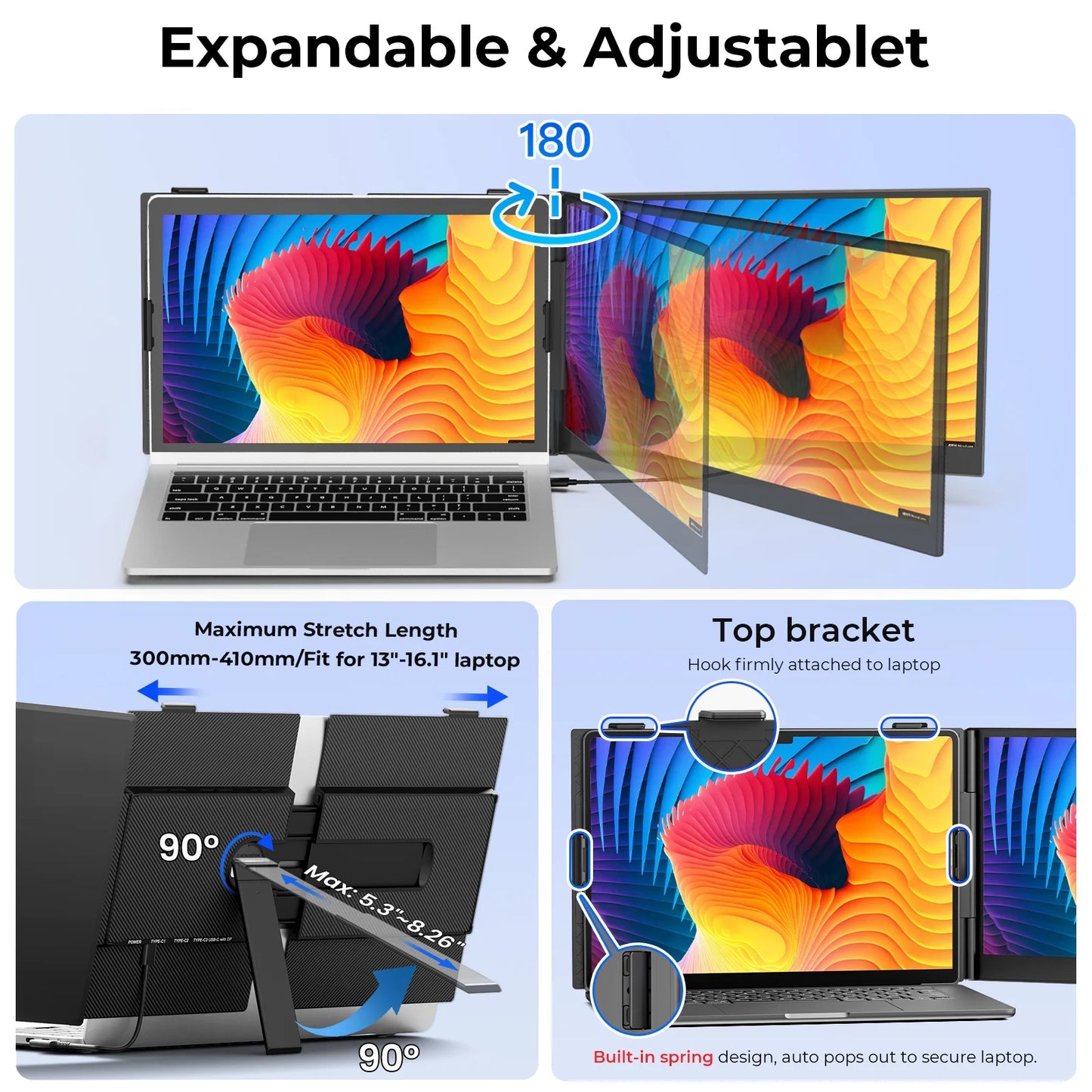 Zynity Laptop Screen Extender Ultra-Thin, 14" FHD 1080P Dual Portable Monitor for Laptop, 1.3lbs Lightweight Travel Monitor Extender Fit 13”-17”, Plug and Play for Windows/Mac/Android/Chrome