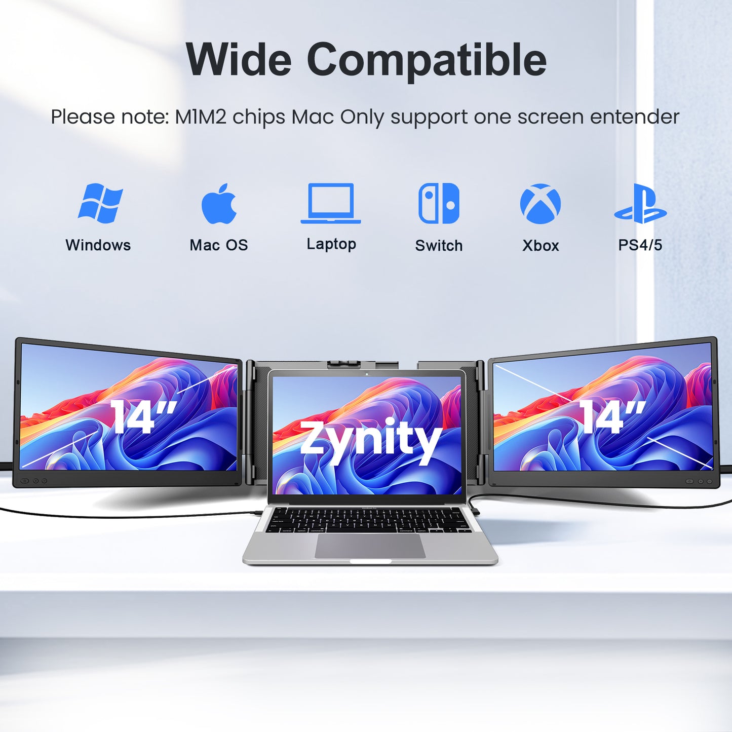 Zynity Laptop Screen Extender,14" 1080P FHD IPS screen，portable laptop screen，Fit for 13"-17.3" Laptop screen, Plug & Play Compatiable with Windows/Mac/Chrome/Android/Switch