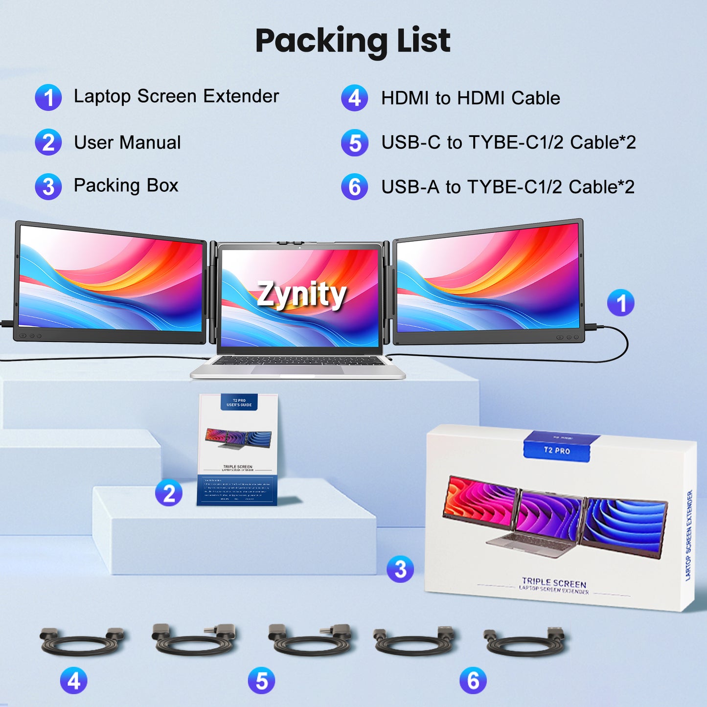 Zynity Laptop Screen Extender,14" 1080P FHD IPS screen，portable laptop screen，Fit for 13"-17.3" Laptop screen, Plug & Play Compatiable with Windows/Mac/Chrome/Android/Switch