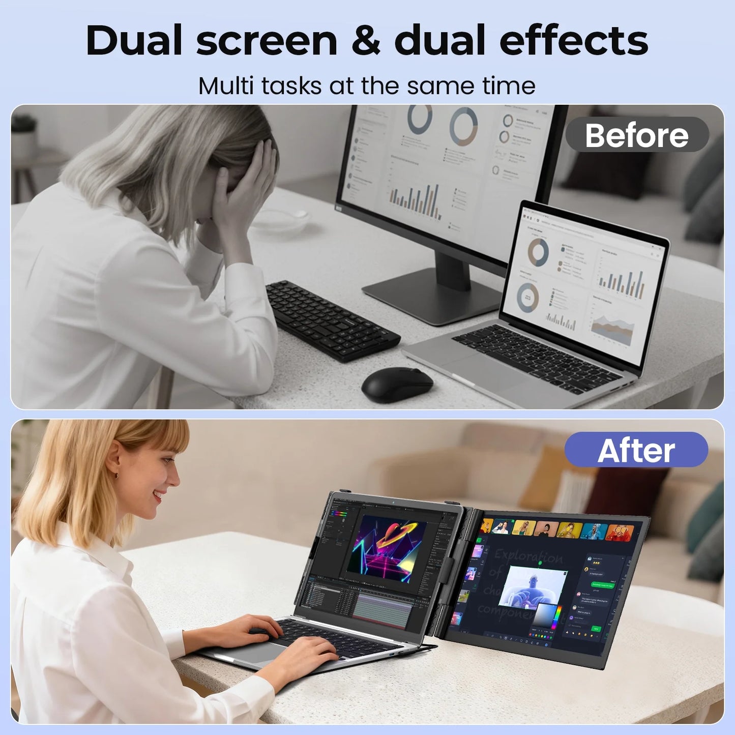 Zynity Laptop Screen Extender Ultra-Thin, 14" FHD 1080P Dual Portable Monitor for Laptop, 1.3lbs Lightweight Travel Monitor Extender Fit 13”-17”, Plug and Play for Windows/Mac/Android/Chrome